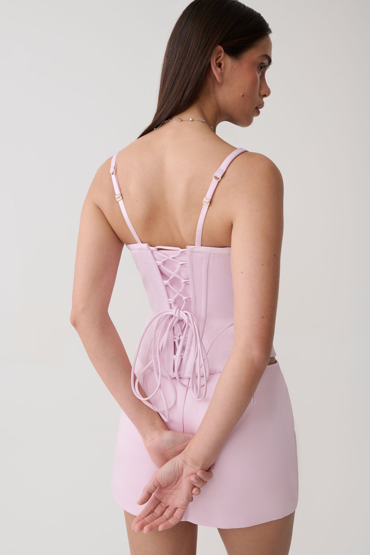 Melina Satin Peplum Corset Top - Pink #2