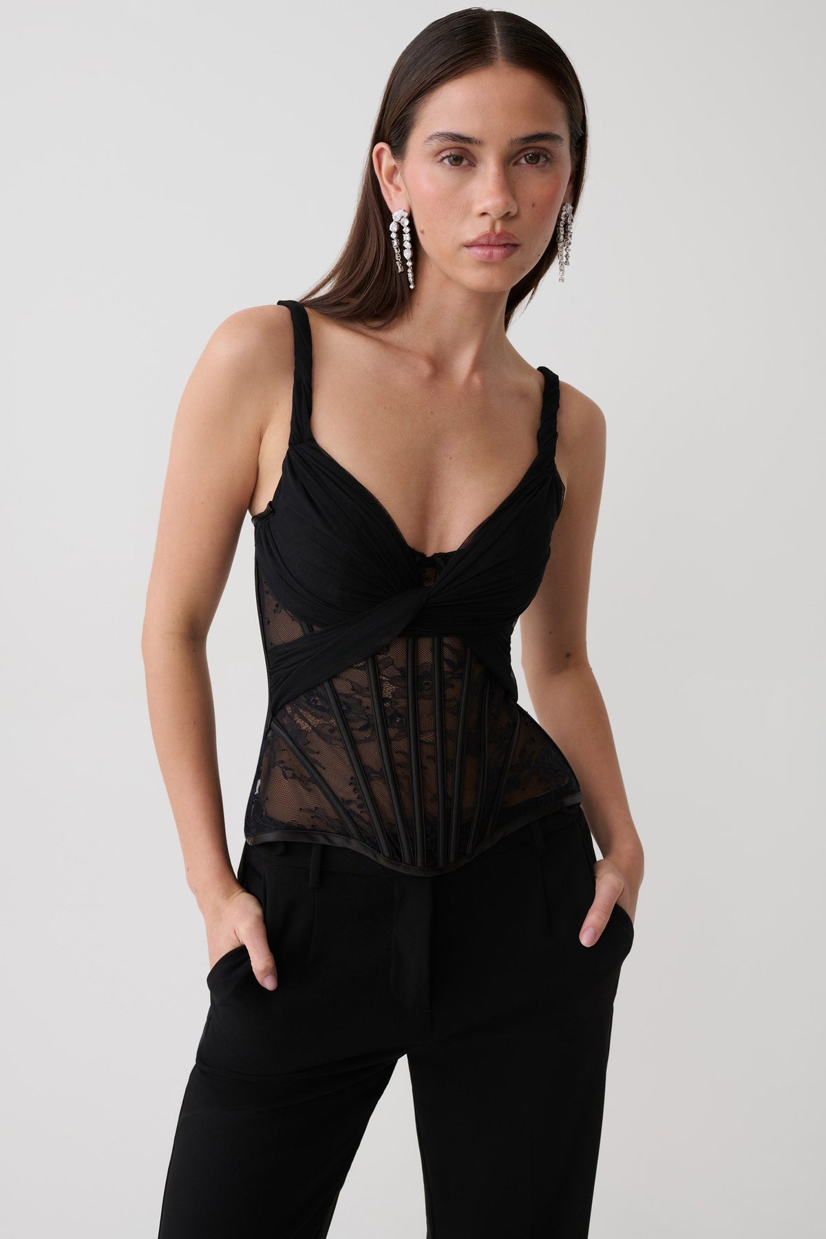 Nadia Tulle Boned Corset - Black #3