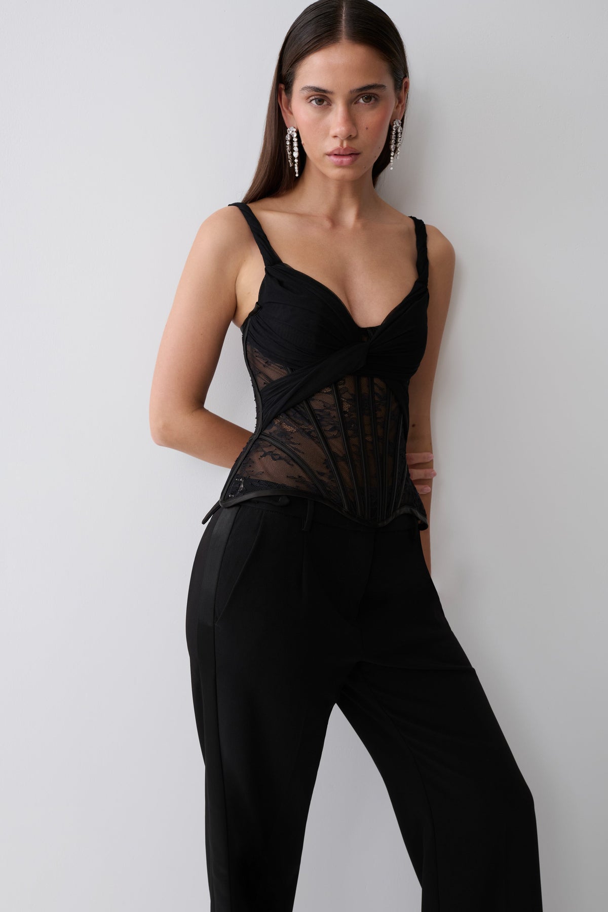 Nadia Tulle Boned Corset - Black