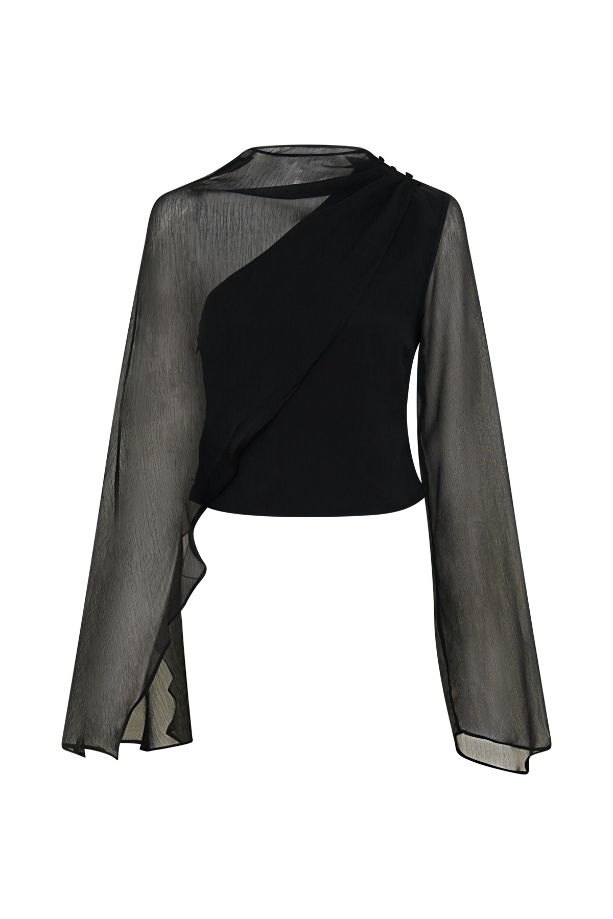 Ida Sheer Asymmetrical Long Sleeve Cape - Black #8