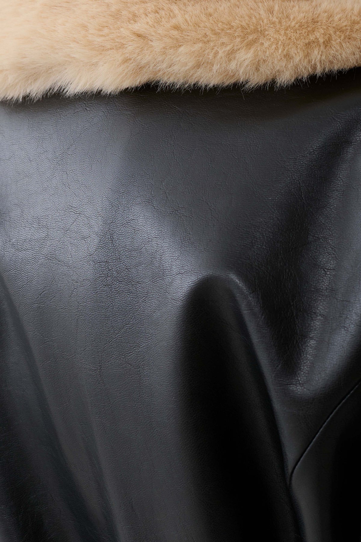 Bec Faux Leather Trench Coat With Faux Fur - Black/Beige #7