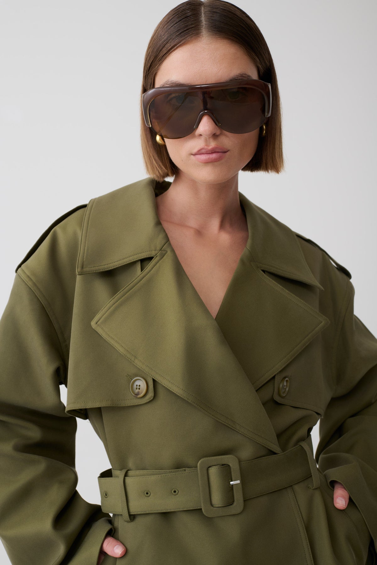 Alden Short Trench Jacket - Olive #4