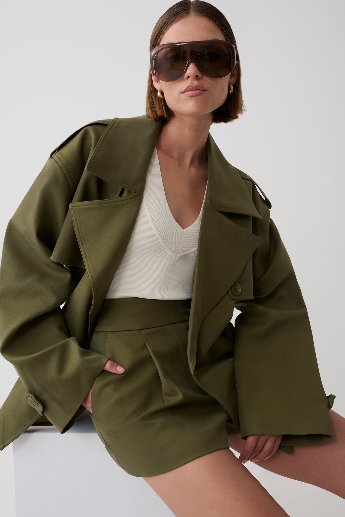 Alden Short Trench Jacket - Olive #5