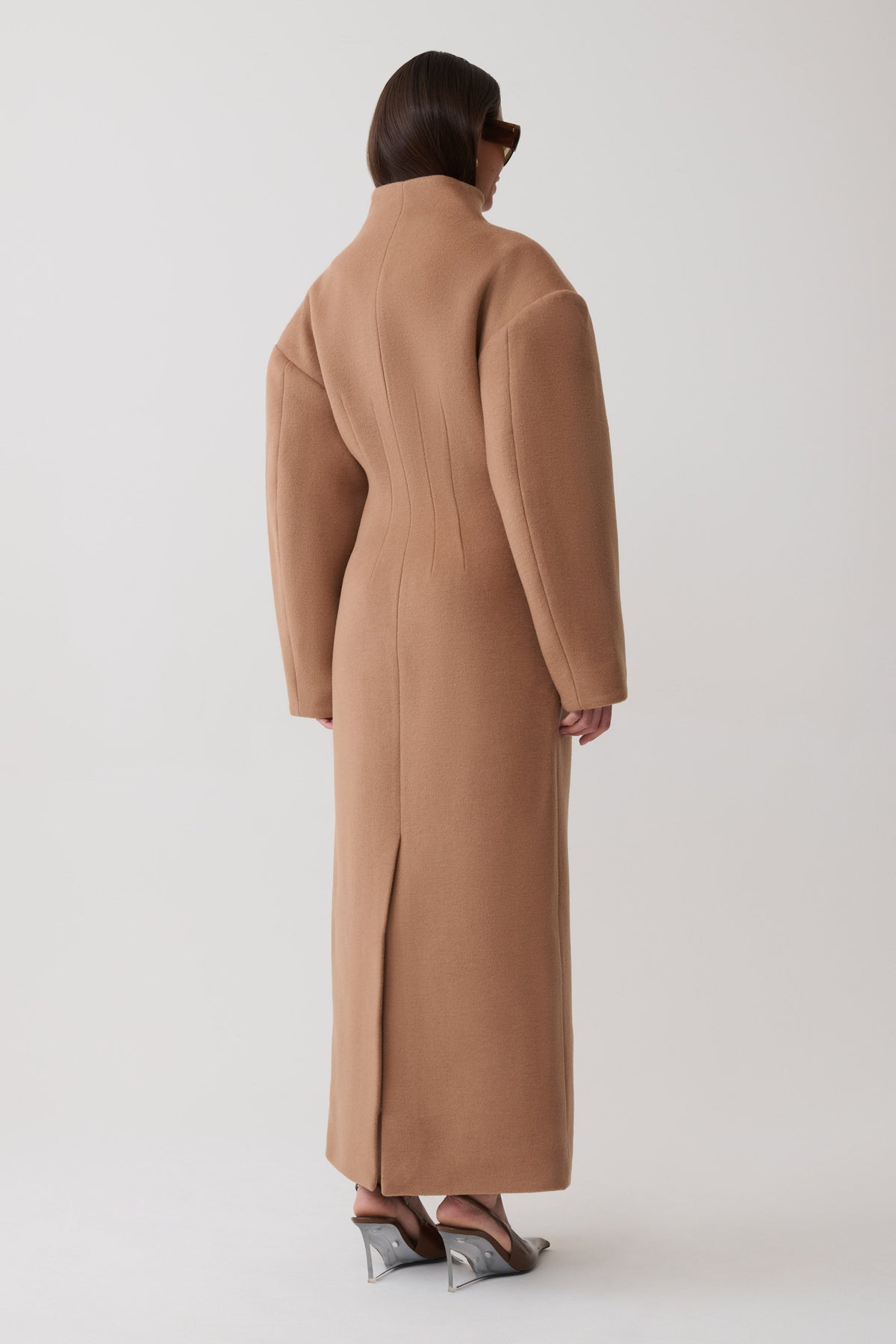 Andrea High Neck Wool Blend Coat - Camel #4