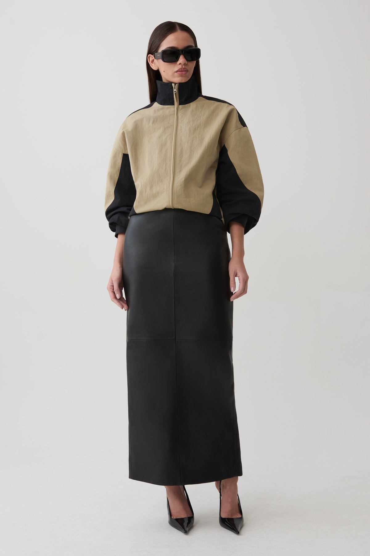 Lizzie Funnel Neck Bomber Jacket - Sage/Black #6
