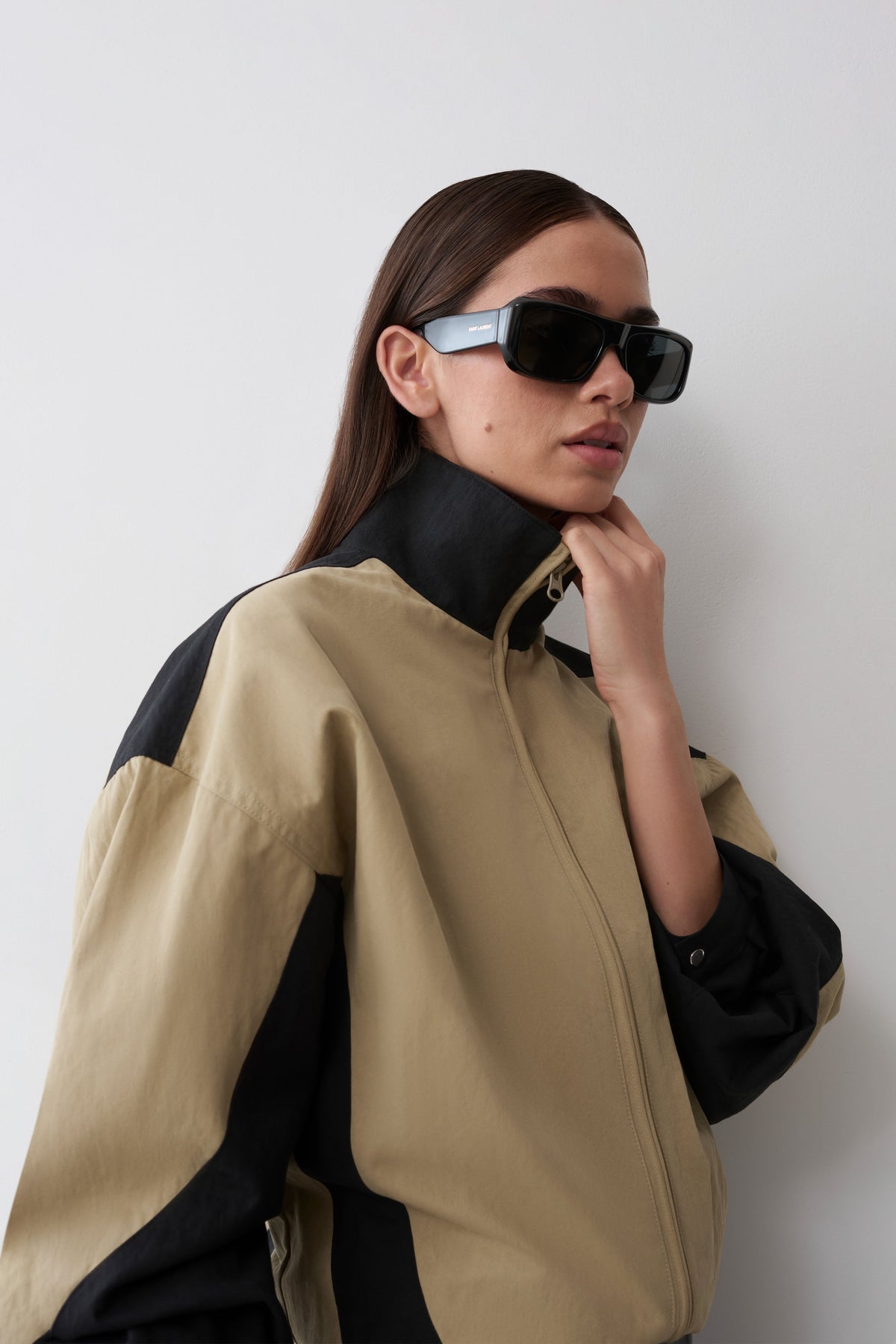 Lizzie Funnel Neck Bomber Jacket - Sage/Black
