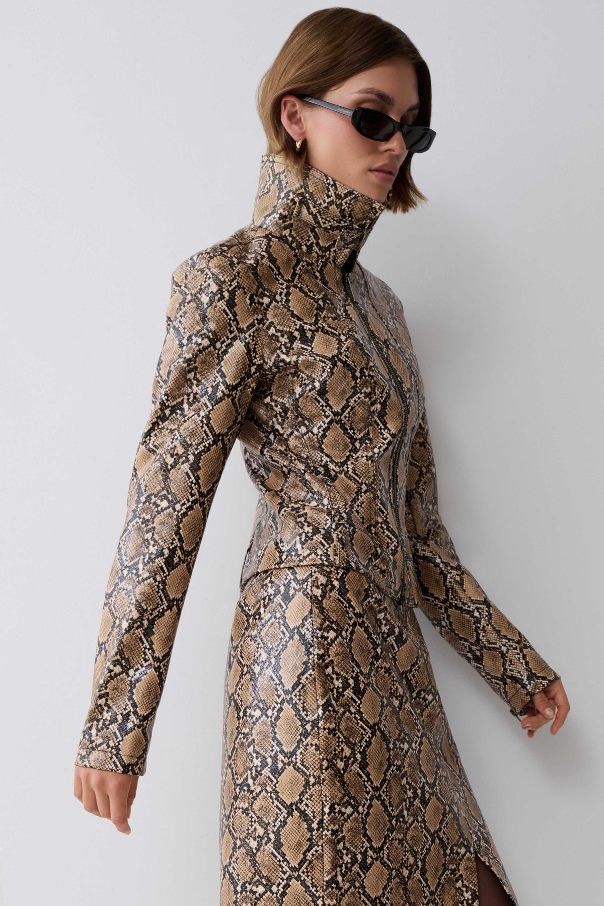 Bonnie Faux Leather Zip Up Jacket - Snake Print #3