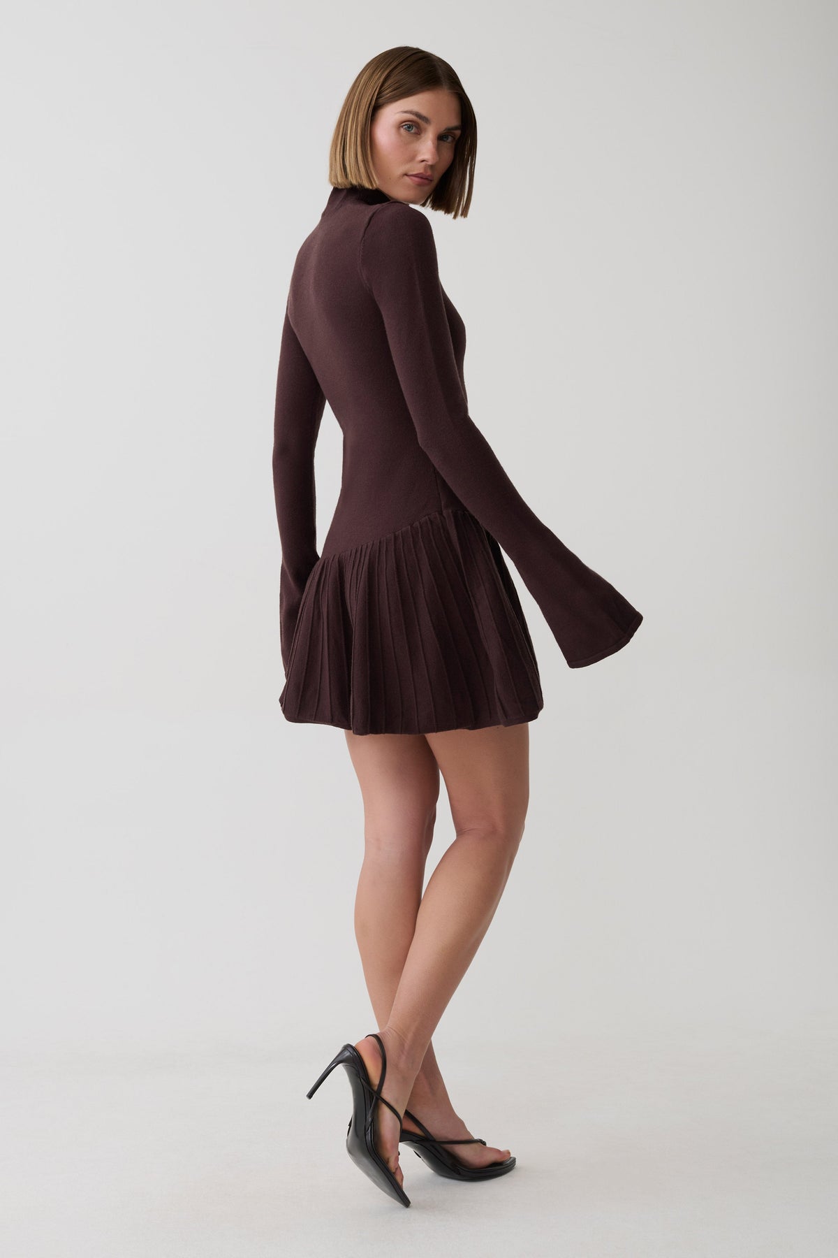 Blair Knit Mini Dress With Pleats - Chocolate #2