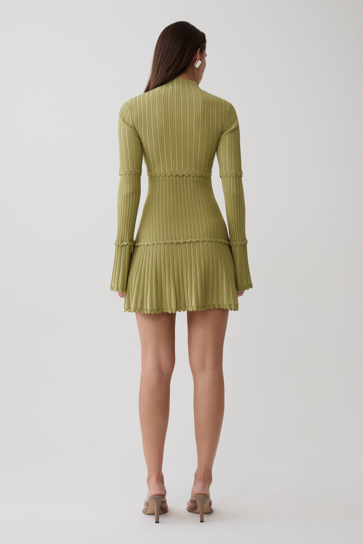 Adena Pointelle Knit Mini Dress - Olive