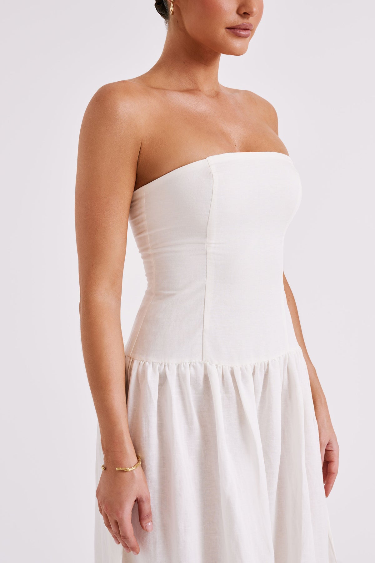 Audrina Strapless Linen Maxi Dress - White #7