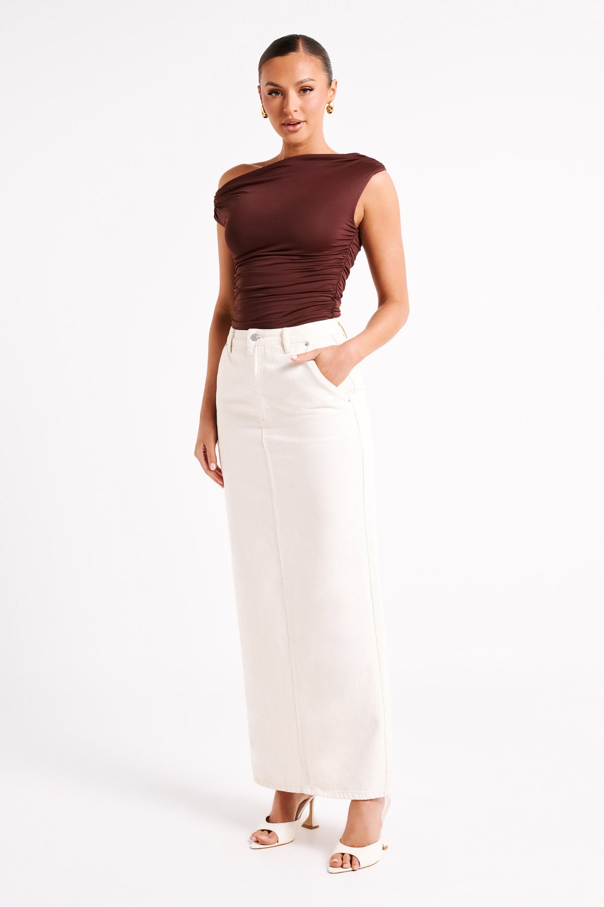Alayna Recycled Nylon Ruched Top - Chocolate #6