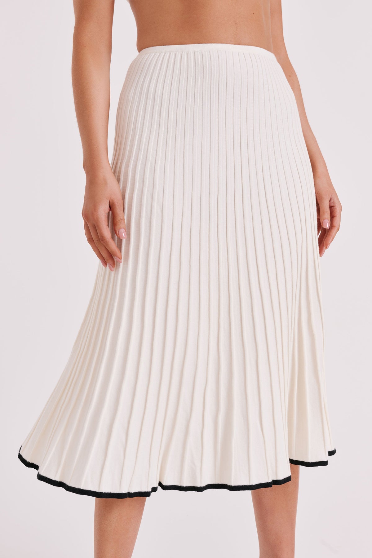 Jolene Contrast Rib Knit Midi Skirt - White #6