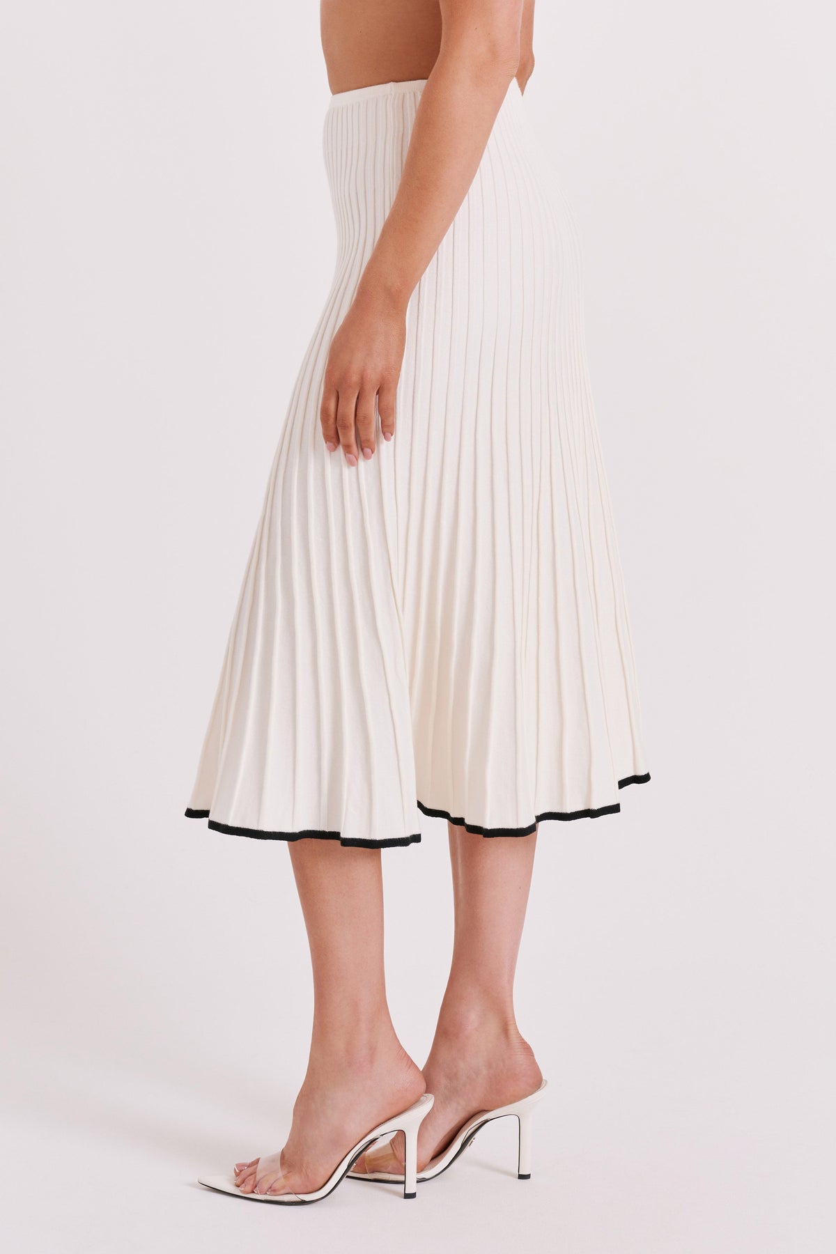 Jolene Contrast Rib Knit Midi Skirt - White #8