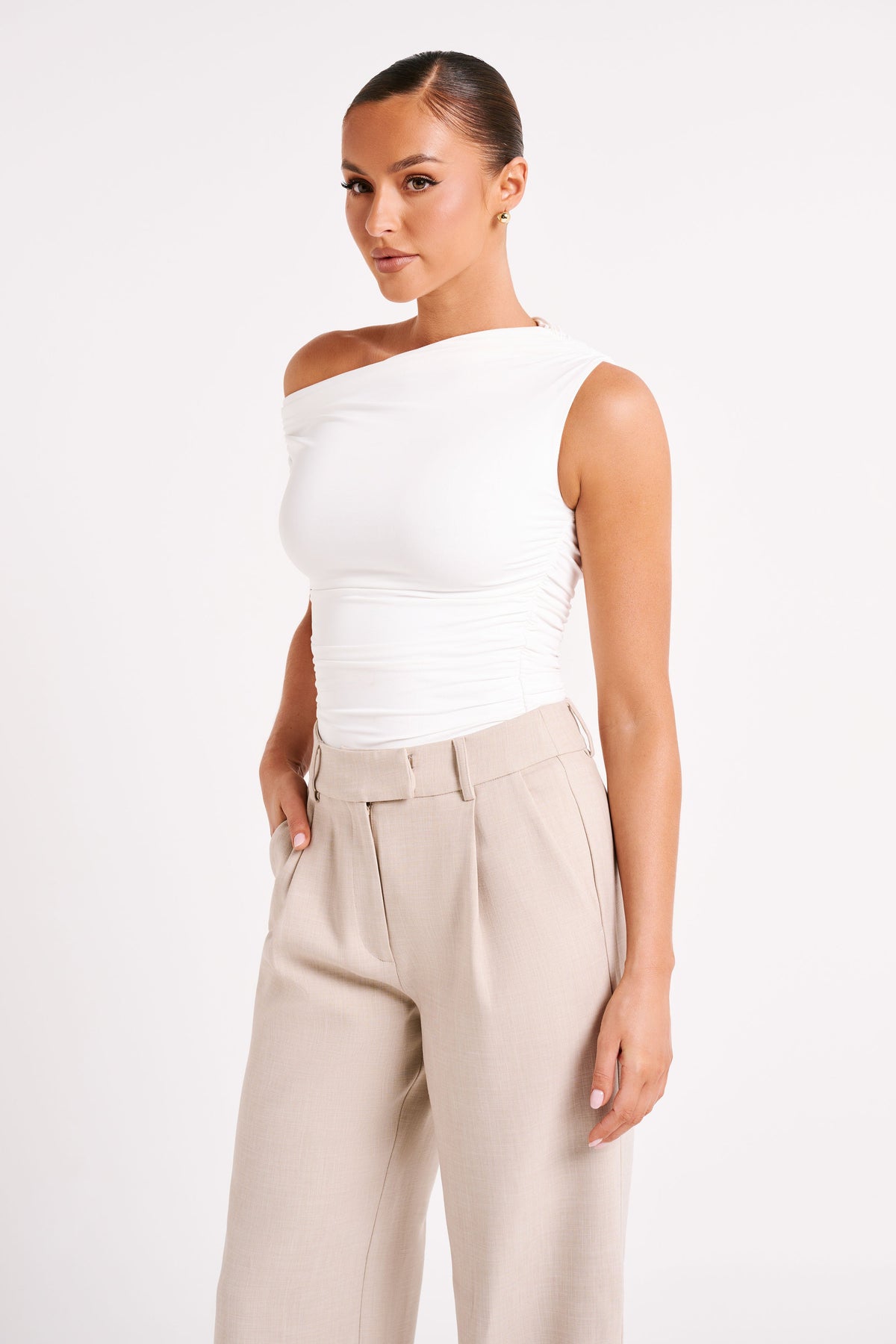 Alayna Recycled Nylon Ruched Top - White #7