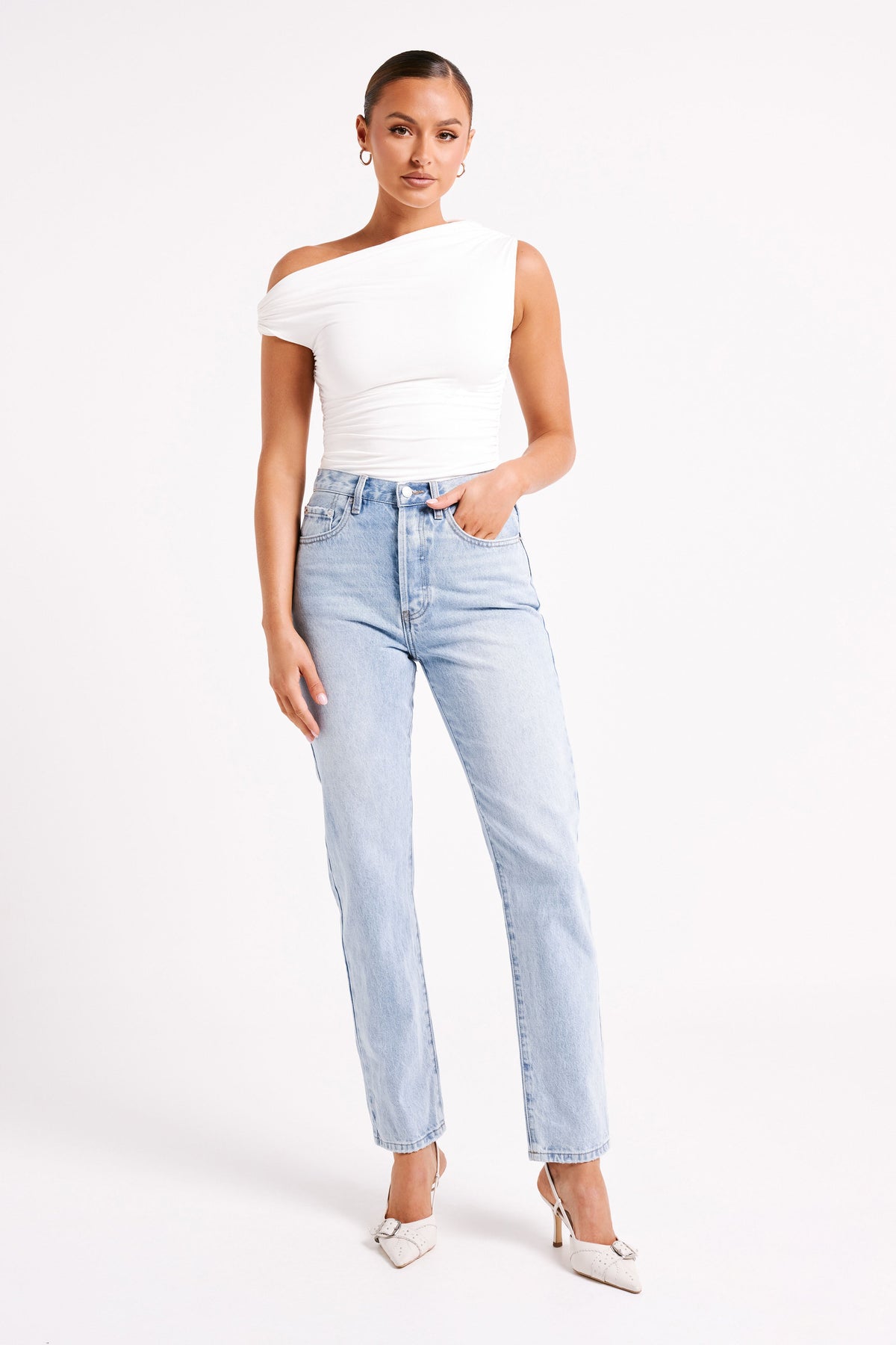 Alayna Recycled Nylon Ruched Top - White #4