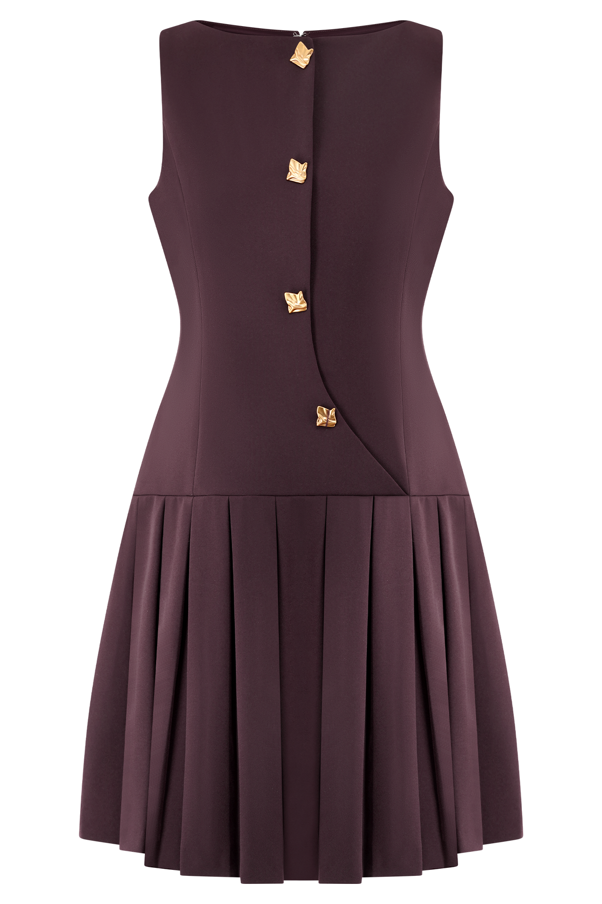 Mackenzie Sleeveless Pleated Mini Dress - Mahogany
