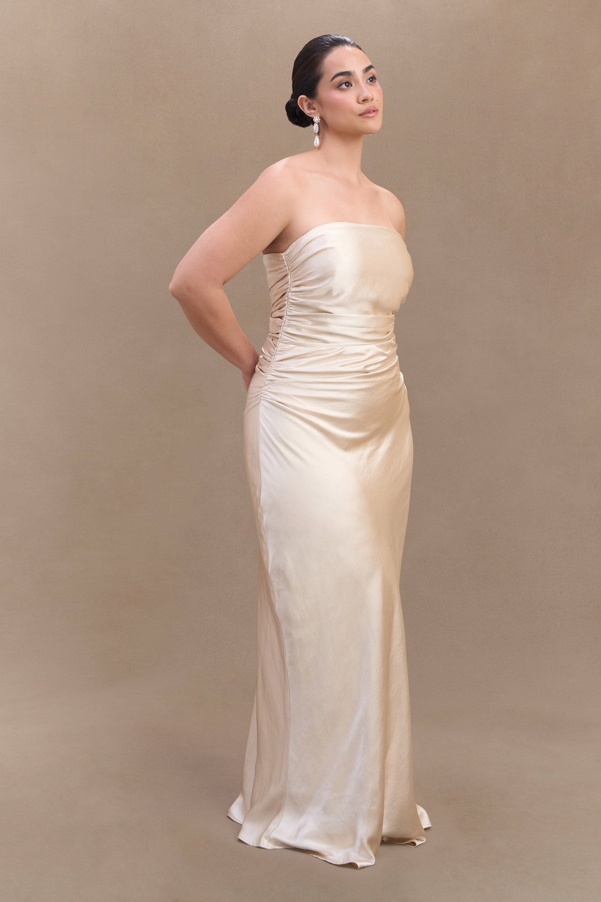Cedar Strapless Satin Maxi Dress - Blush Gold #7