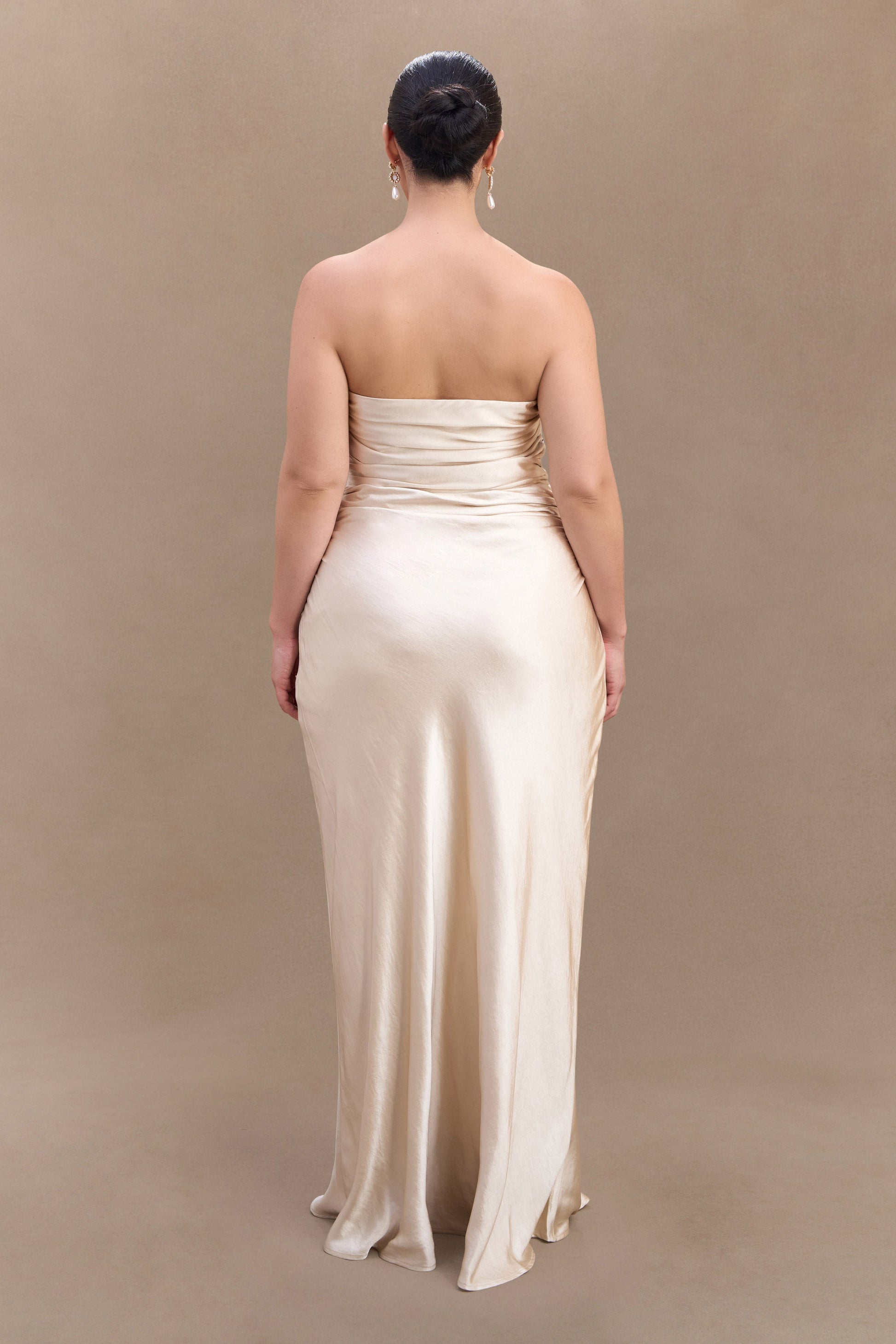 Cedar Strapless Satin Maxi Dress - Blush Gold #5