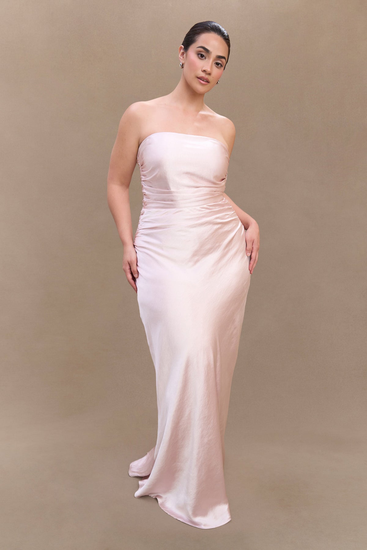 Cedar Strapless Satin Maxi Dress - Soft Pink
