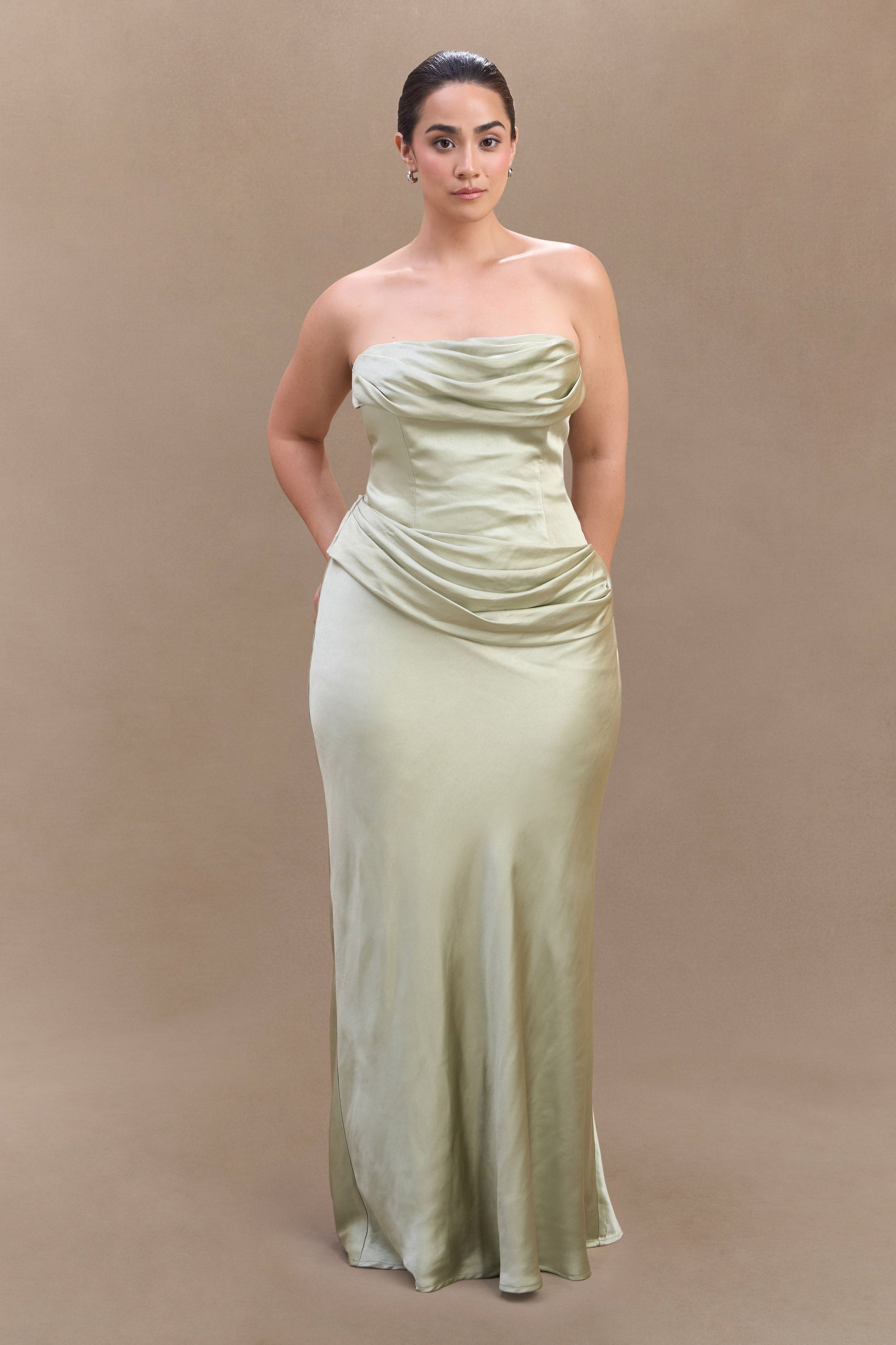 Jasmine Strapless Satin Maxi Dress - Sage #8