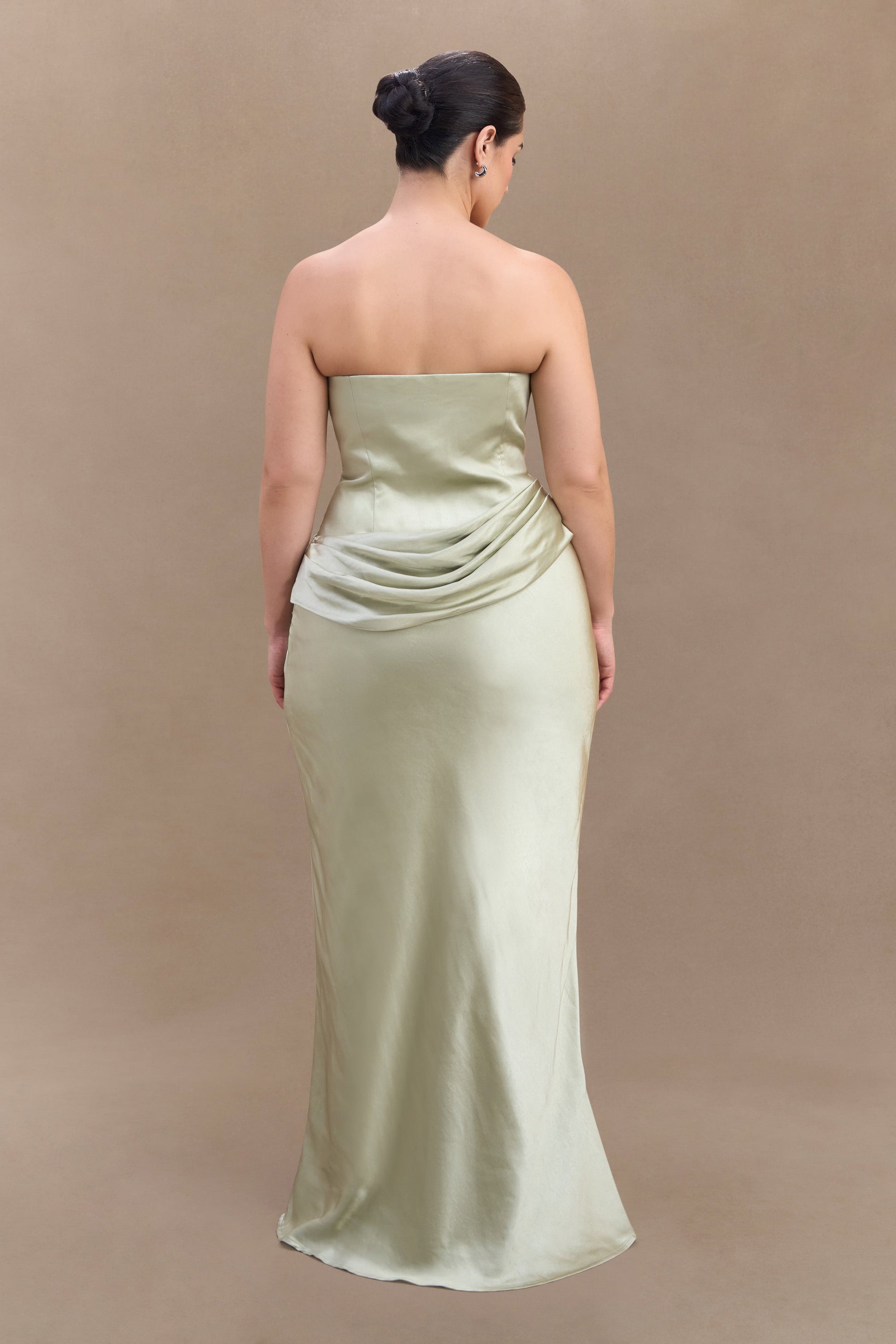 Jasmine Strapless Satin Maxi Dress - Sage #9