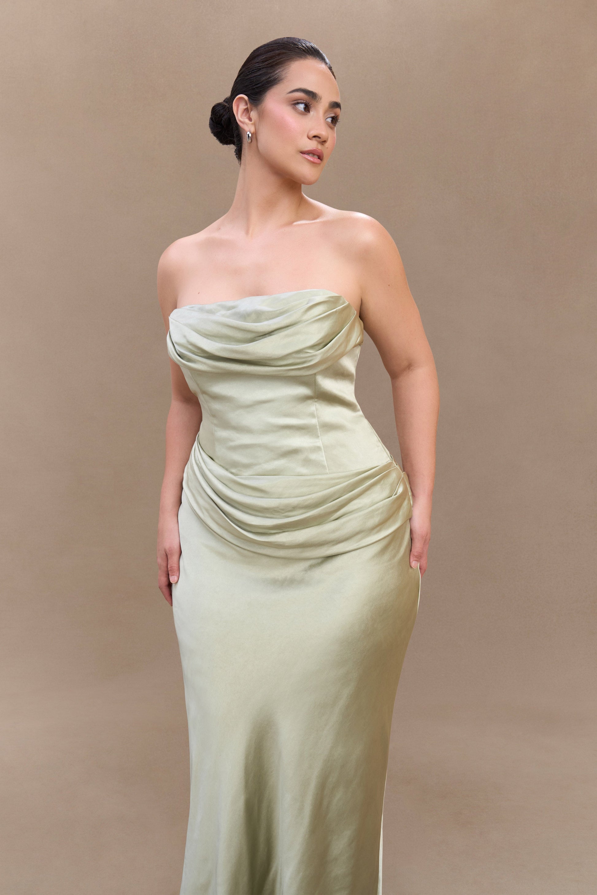 Jasmine Strapless Satin Maxi Dress - Sage #10