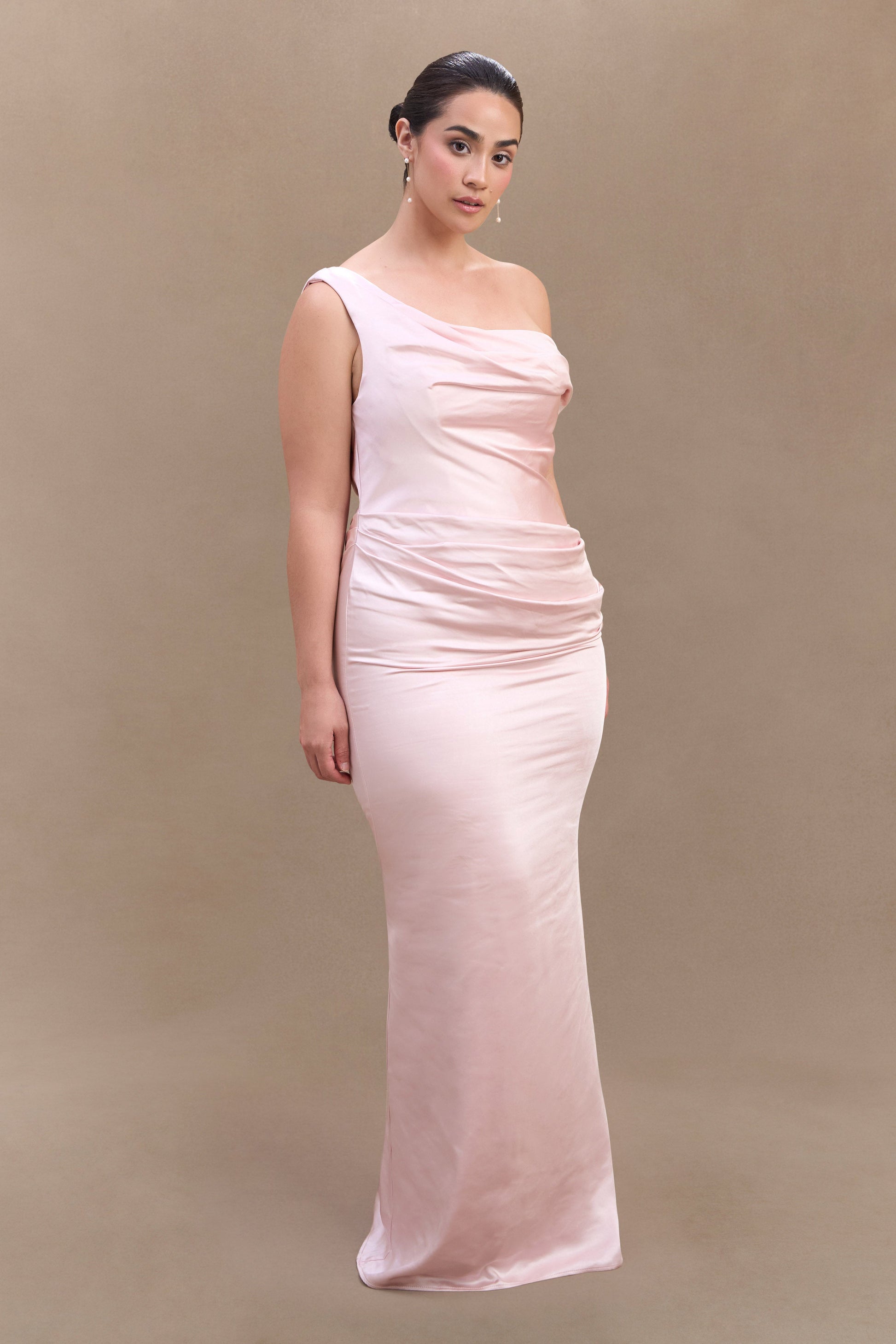 Dalia Off Shoulder Satin Maxi Dress - Soft Pink #7
