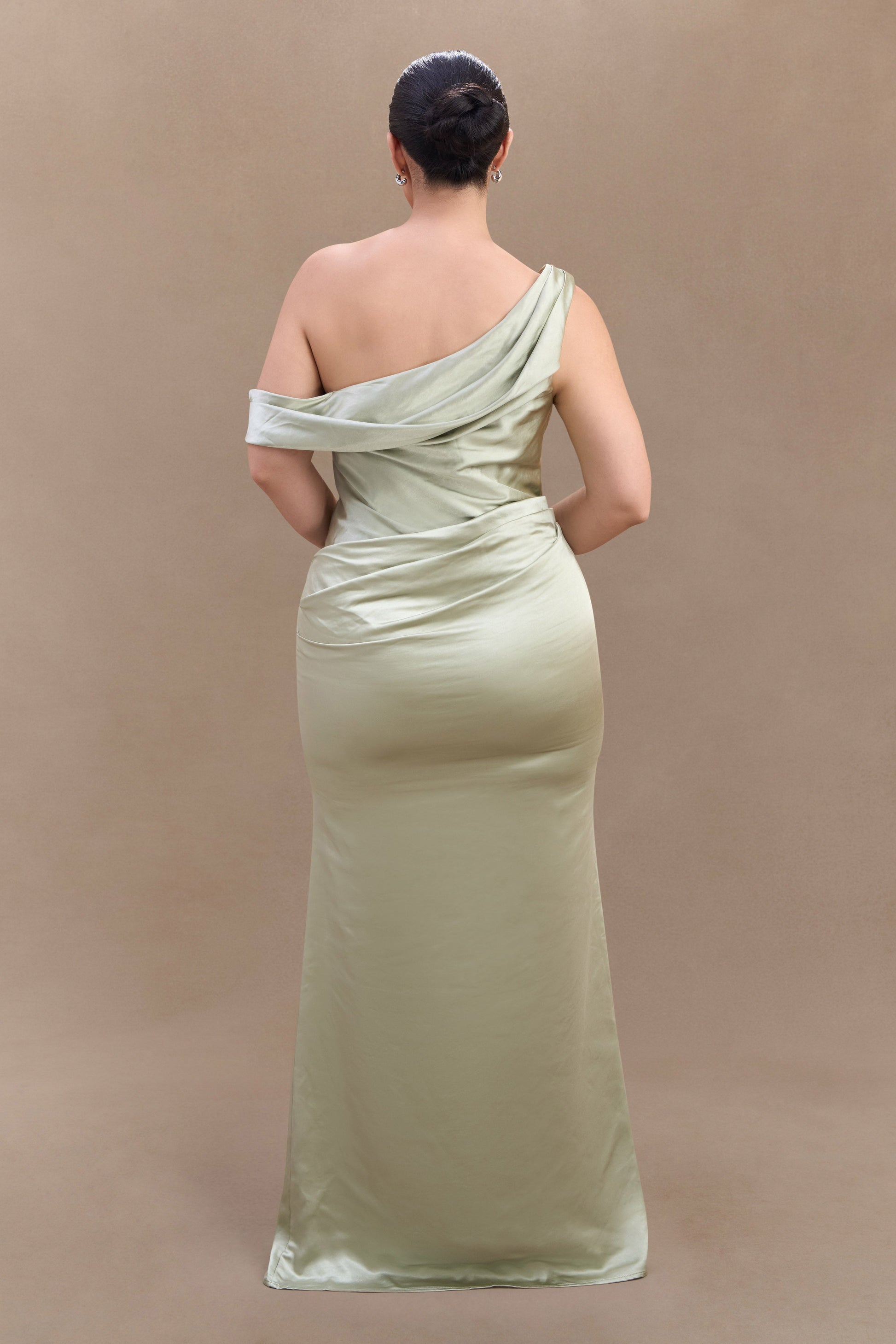 Dalia Off Shoulder Satin Maxi Dress - Sage #10