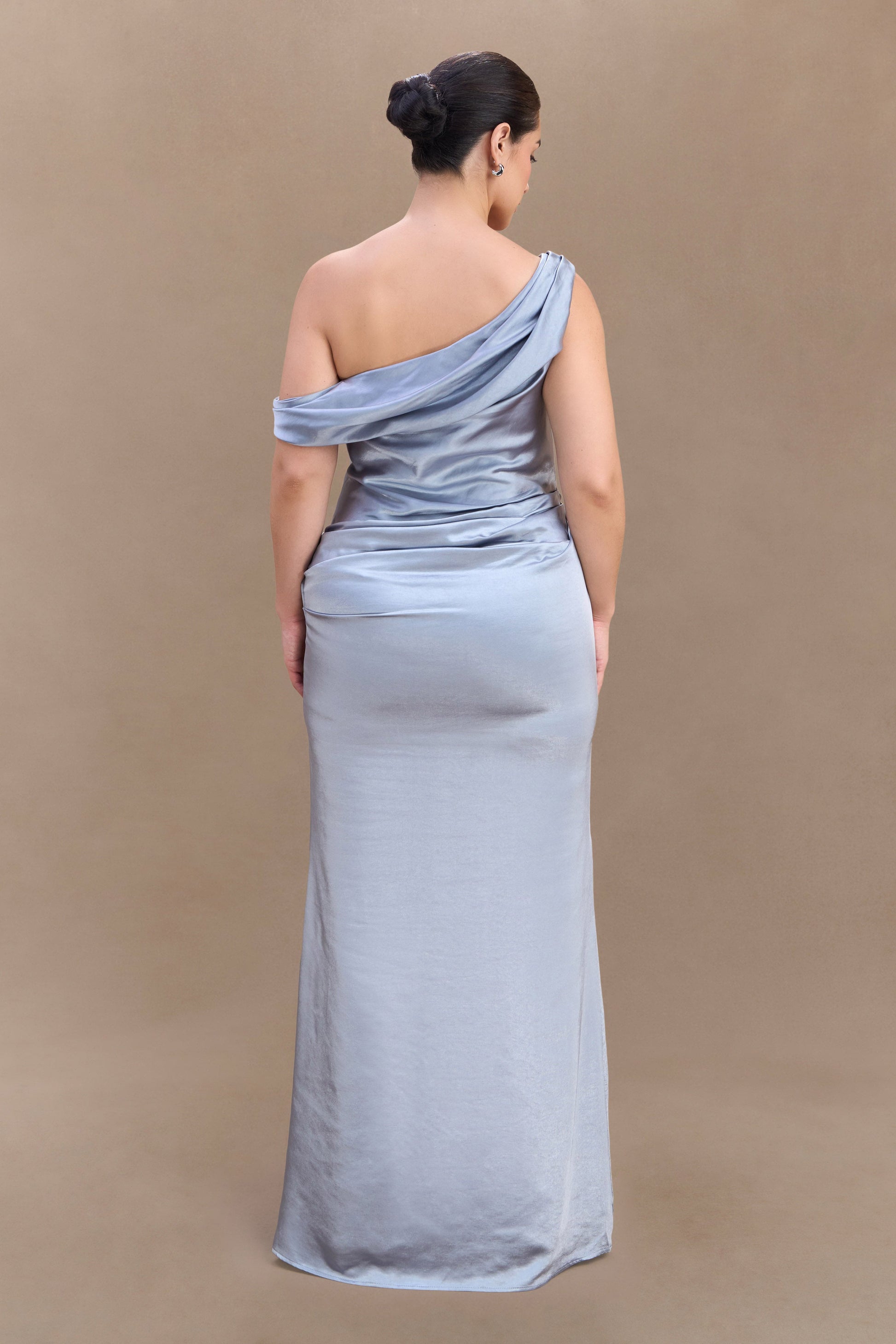 Dalia Off Shoulder Satin Maxi Dress - Frosted Blue #5