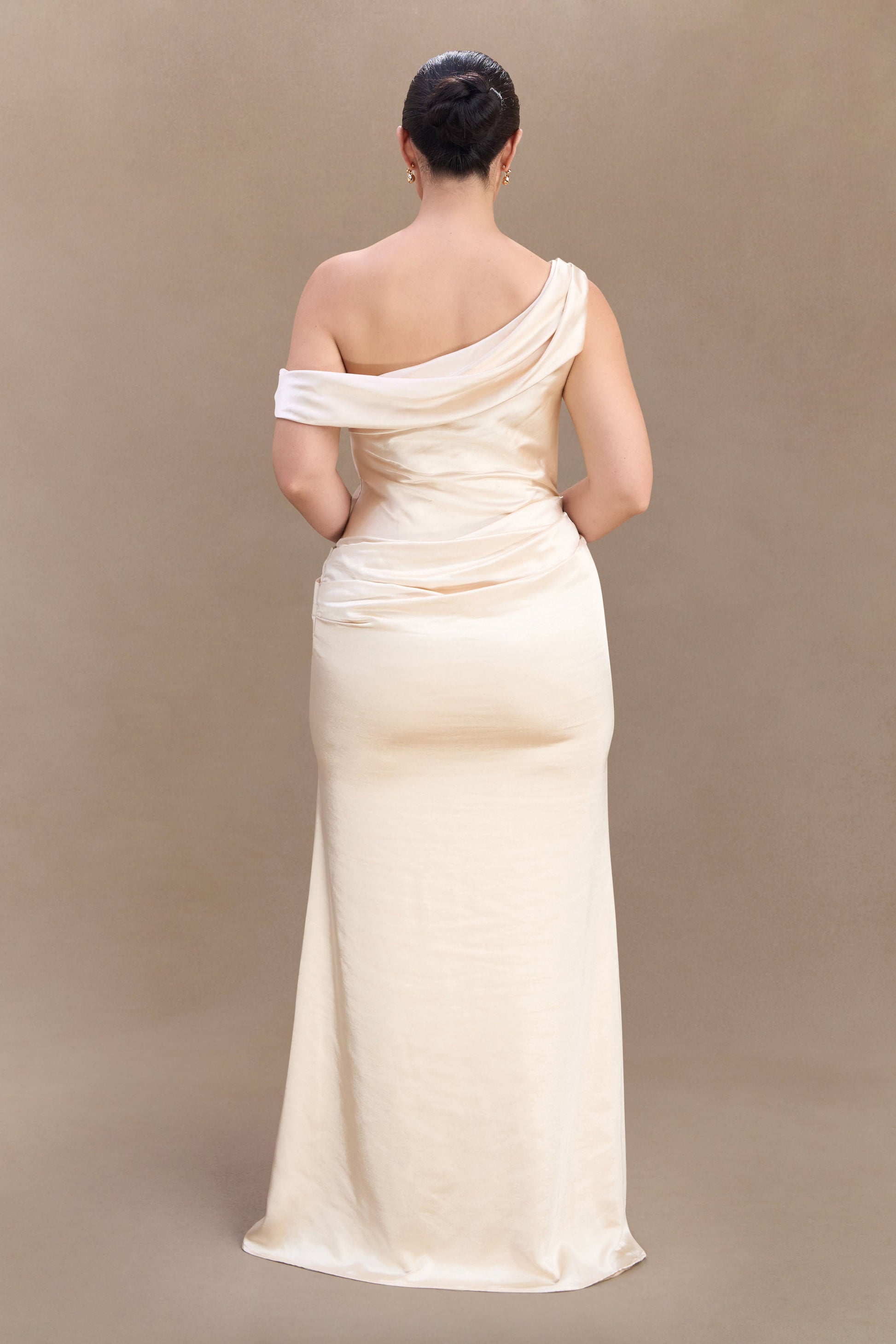 Dalia Off Shoulder Satin Maxi Dress - Blush Gold #5