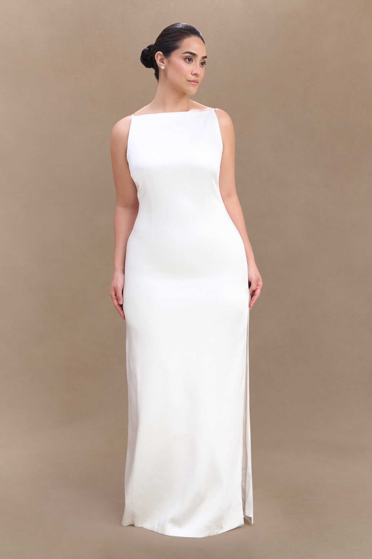 Violet Sleeveless Satin Maxi Dress - White #4