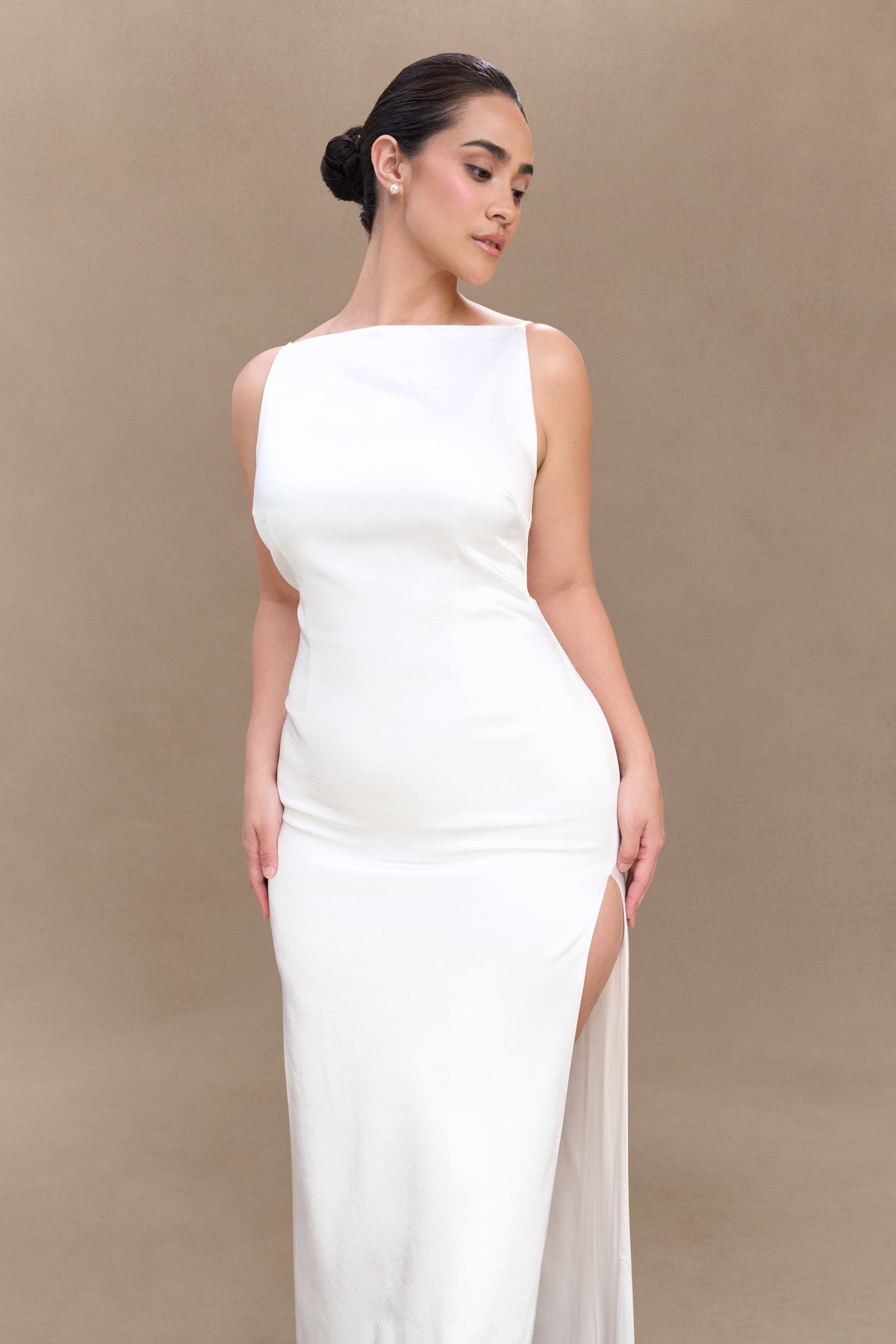 Violet Sleeveless Satin Maxi Dress - White #6