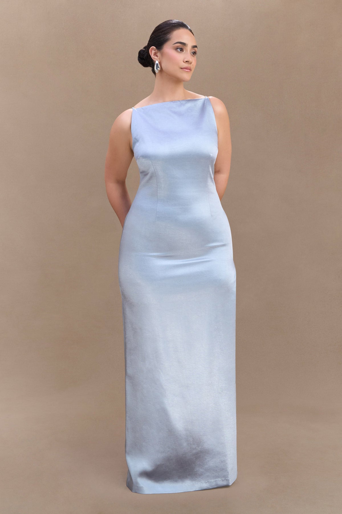 Violet Sleeveless Satin Maxi Dress - Frosted Blue #4