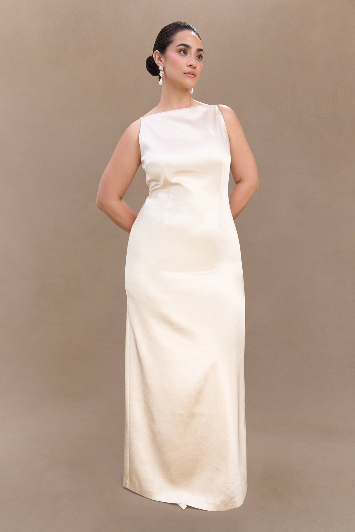 Violet Sleeveless Satin Maxi Dress - Blush Gold #7