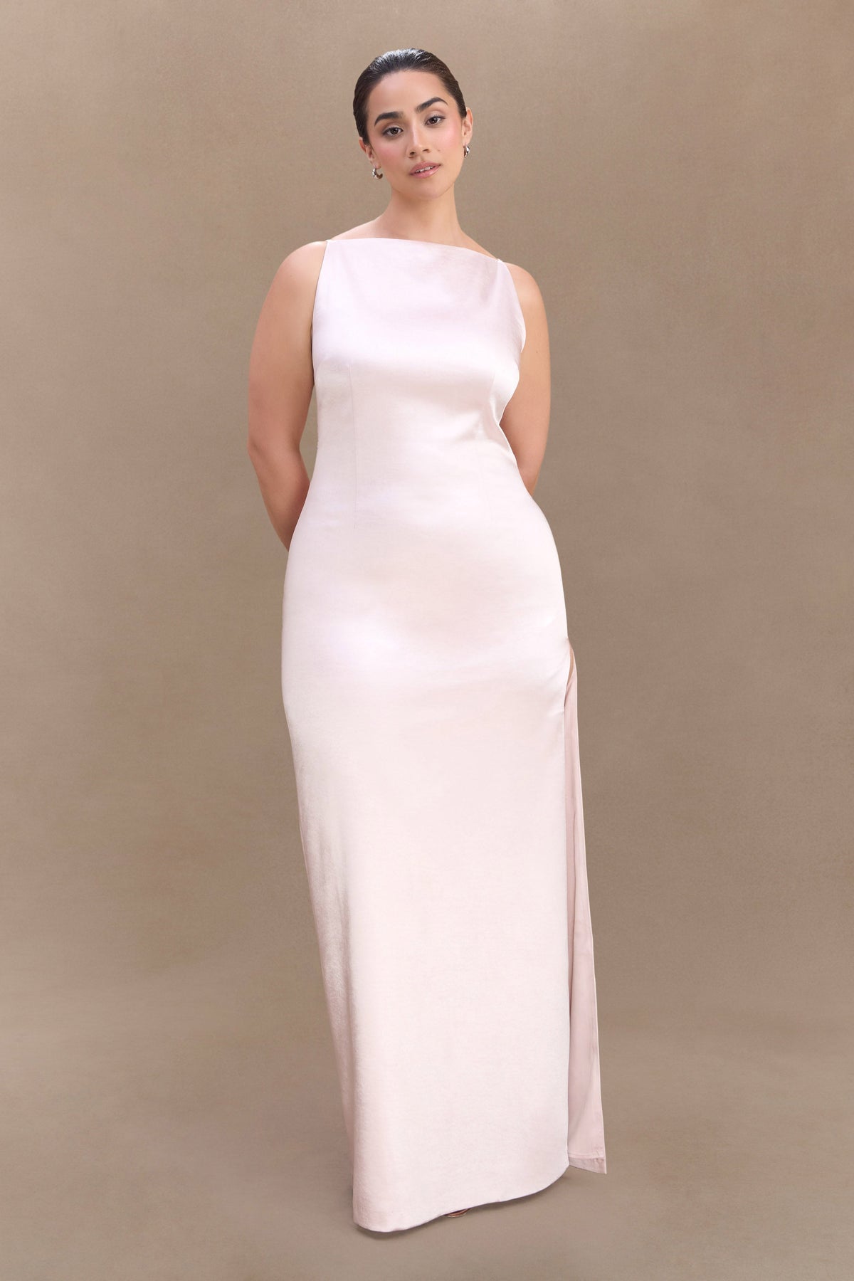 Violet Sleeveless Satin Maxi Dress - Soft Pink