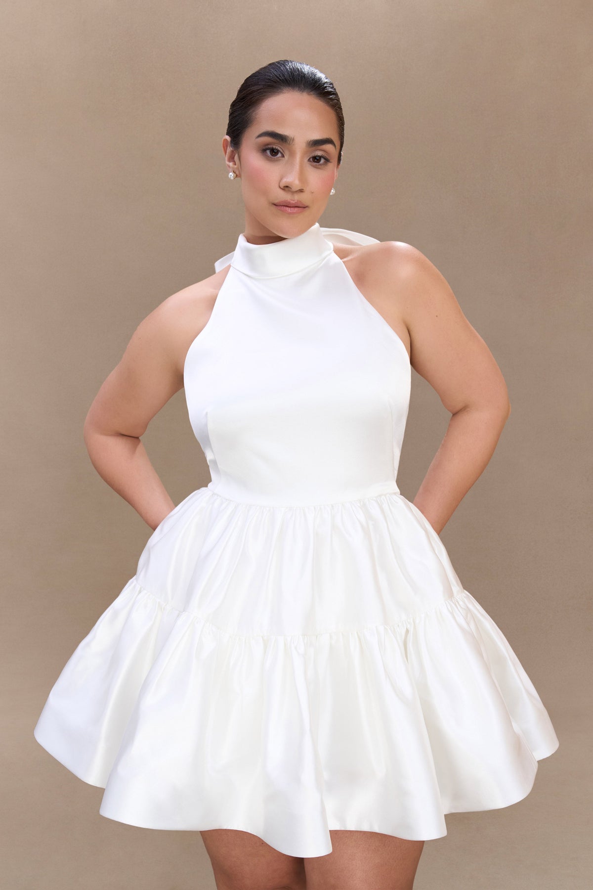 Dorota Satin Halter Mini Dress - White #9