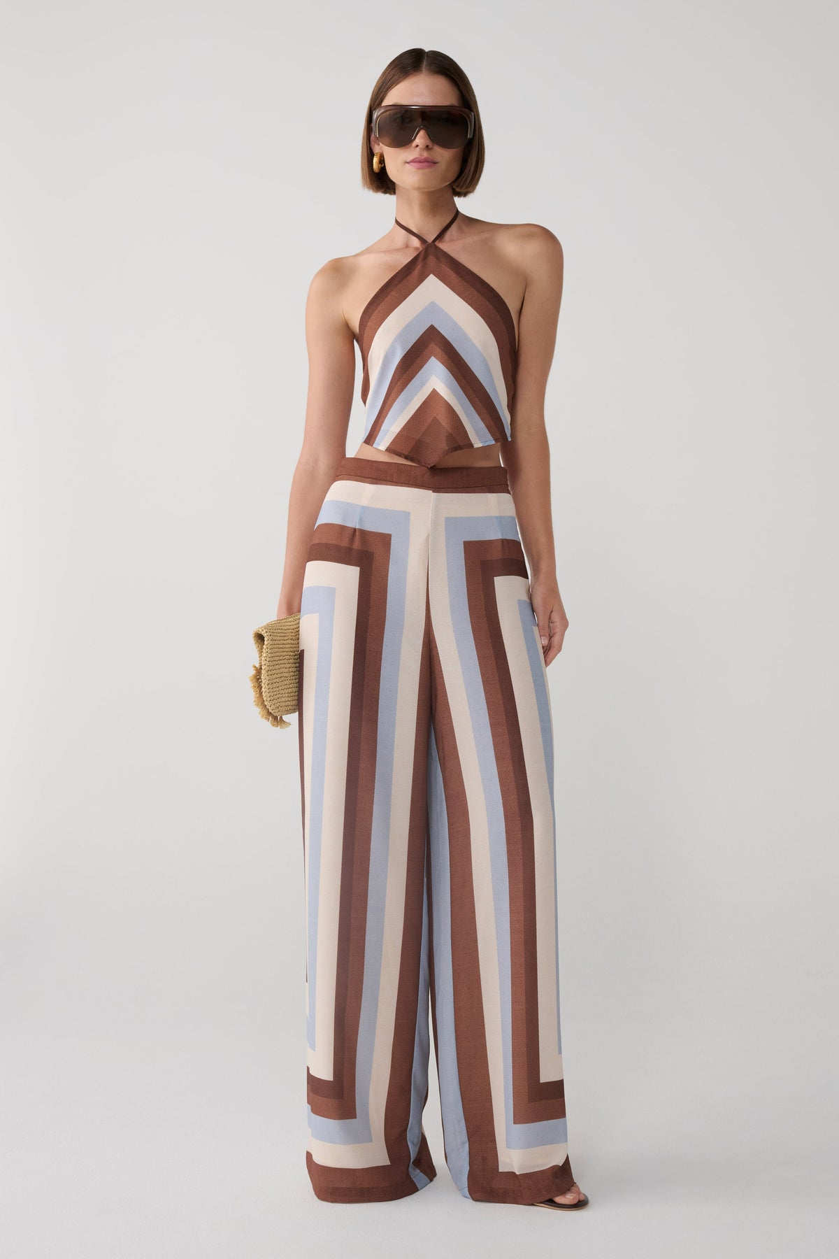 Rachel Chiffon Straight Leg Pants - Blue Stripe #2