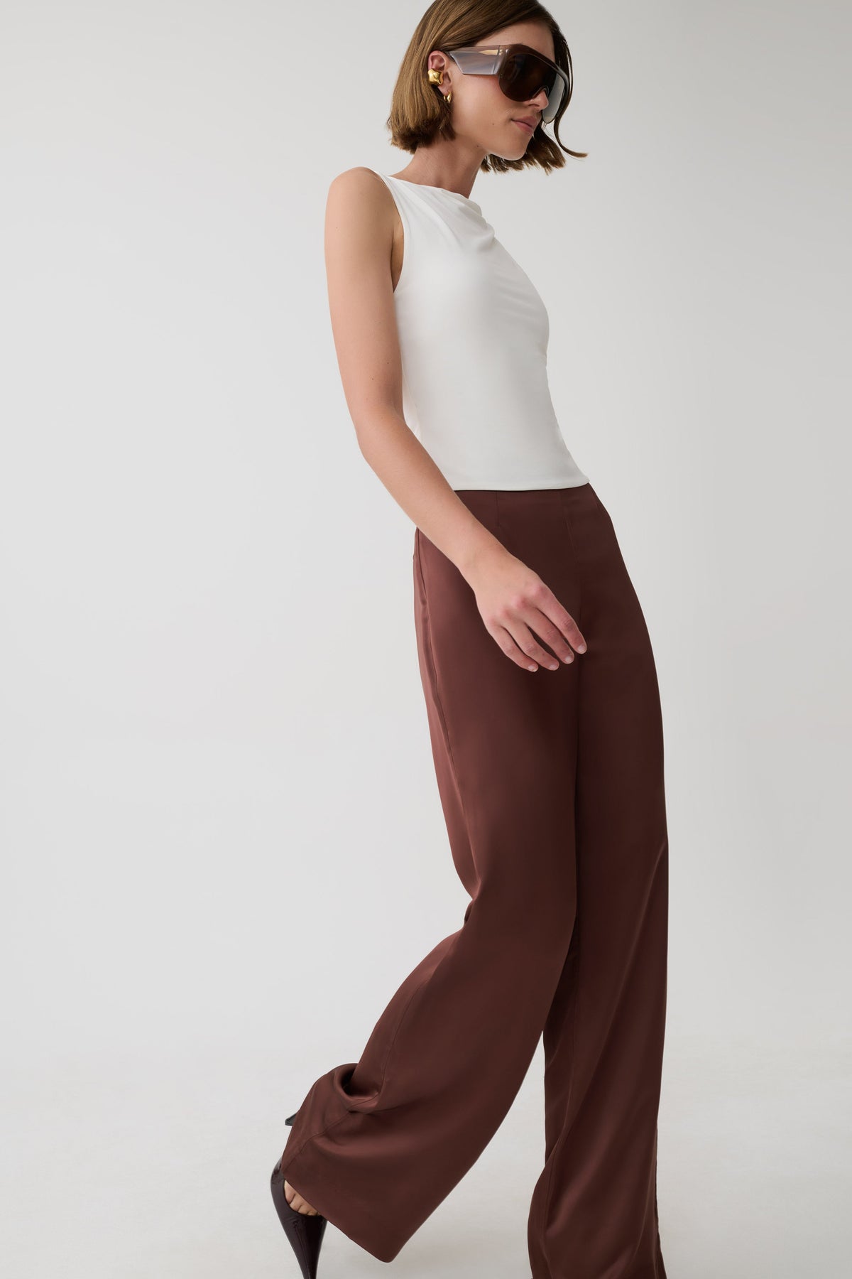 Sydney Straight Leg Satin Pants - Dark Chocolate #2
