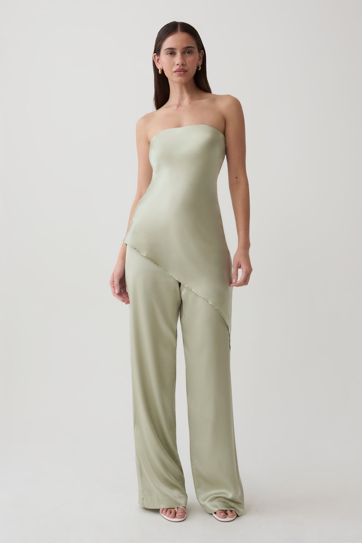 Kayla Silk Blend Straight Leg Pants - Sage #7