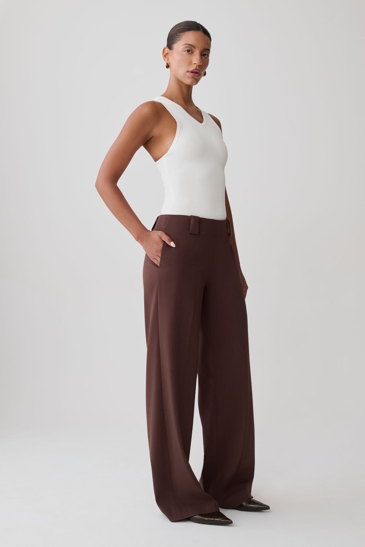 Katherine Suiting Straight Leg Pants - Dark Chocolate