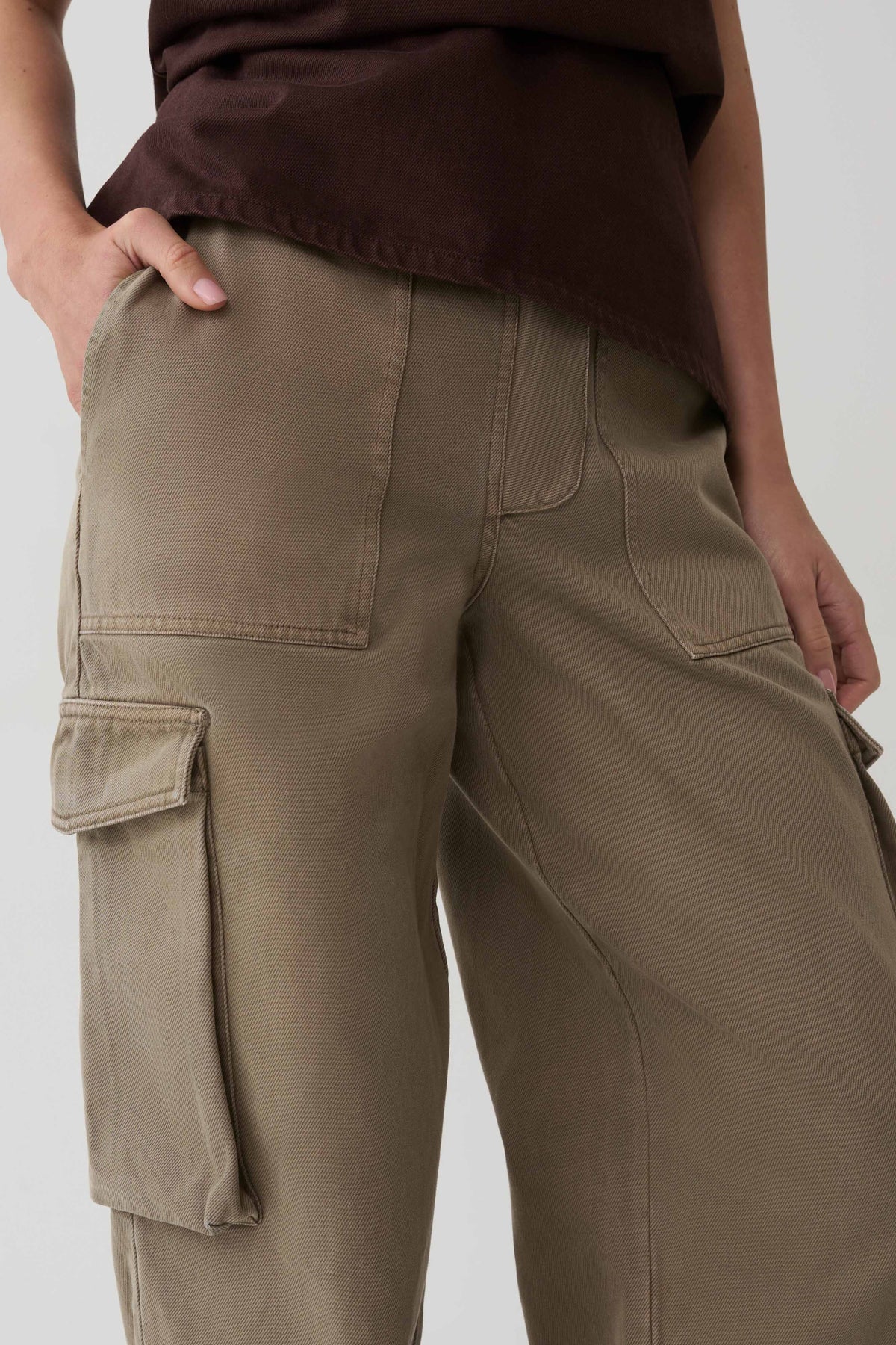 Shanice Twill Denim Cargo Pants - Washed Olive
