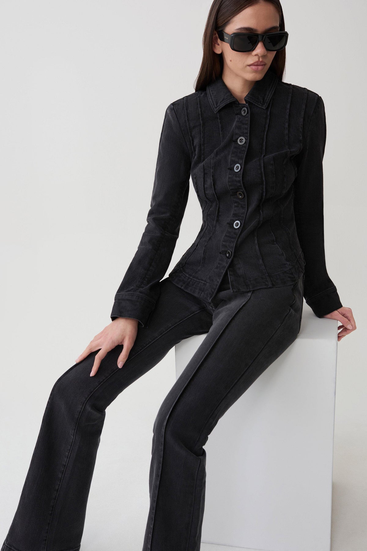Katerinna Flare Denim Jeans - Washed Black #6