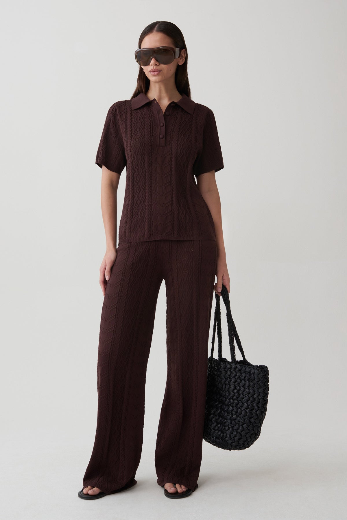 Jill Pointelle Knit Pants - Chocolate #3