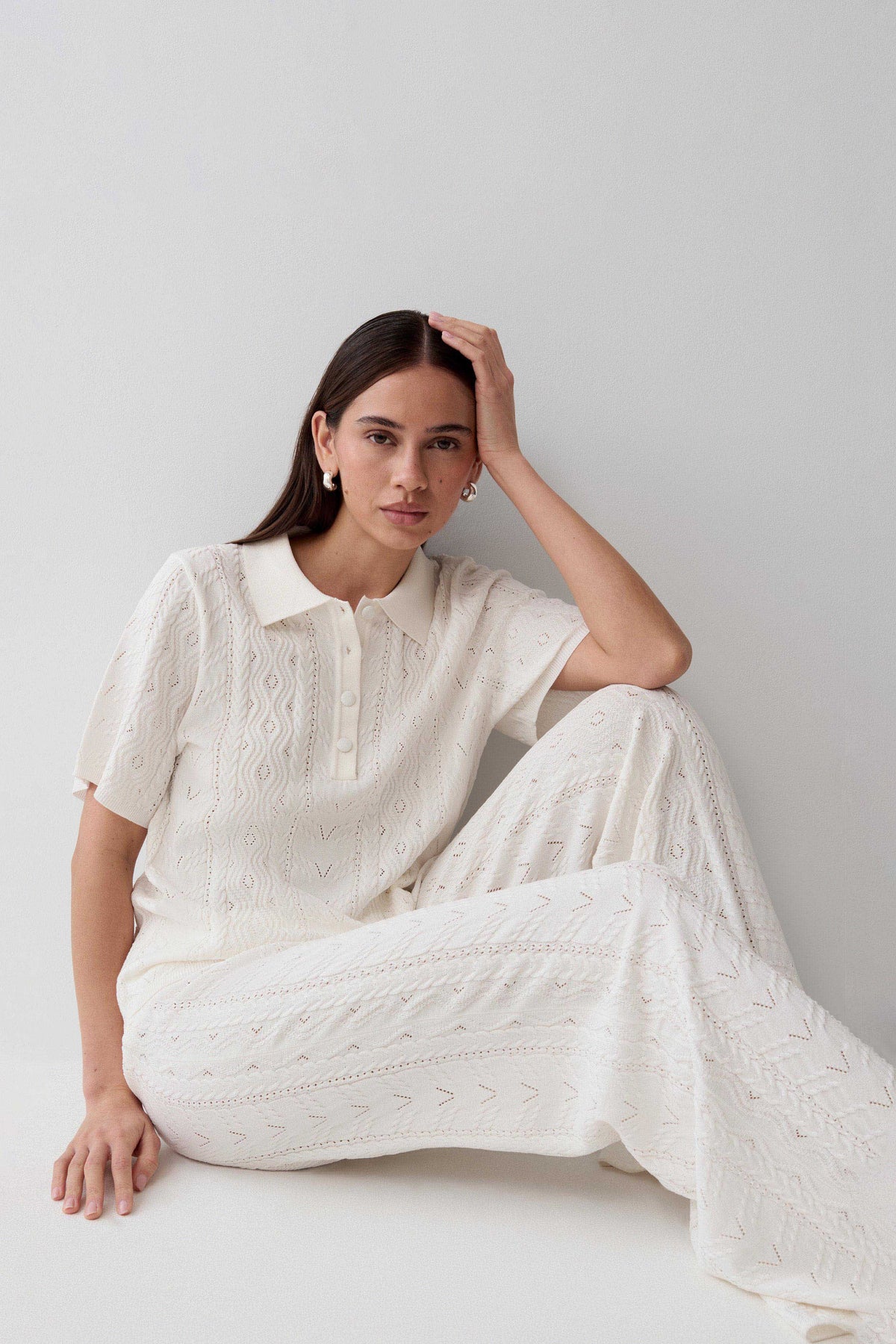 Jill Pointelle Knit Pants - White #3