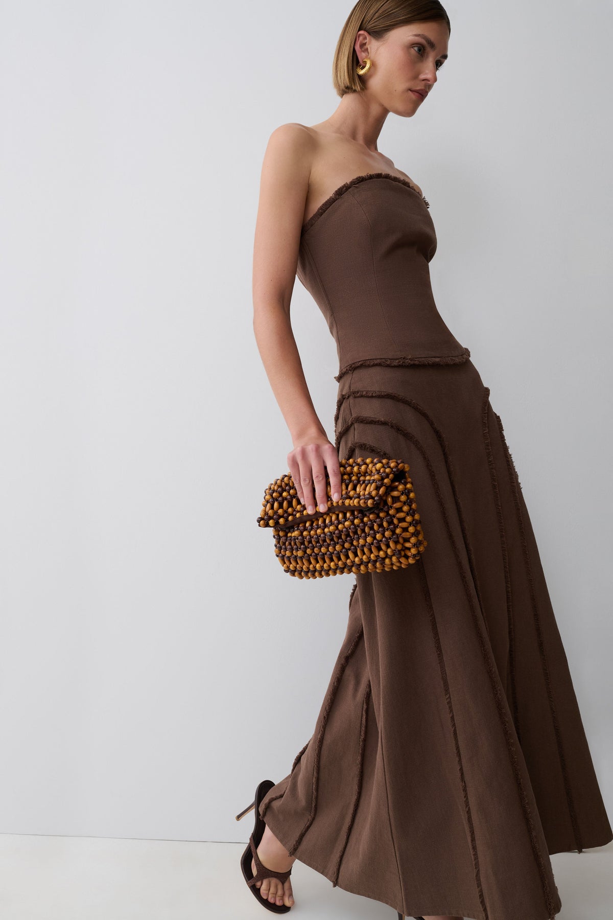 Annie Linen Frayed Midi Skirt - Dark Chocolate #6