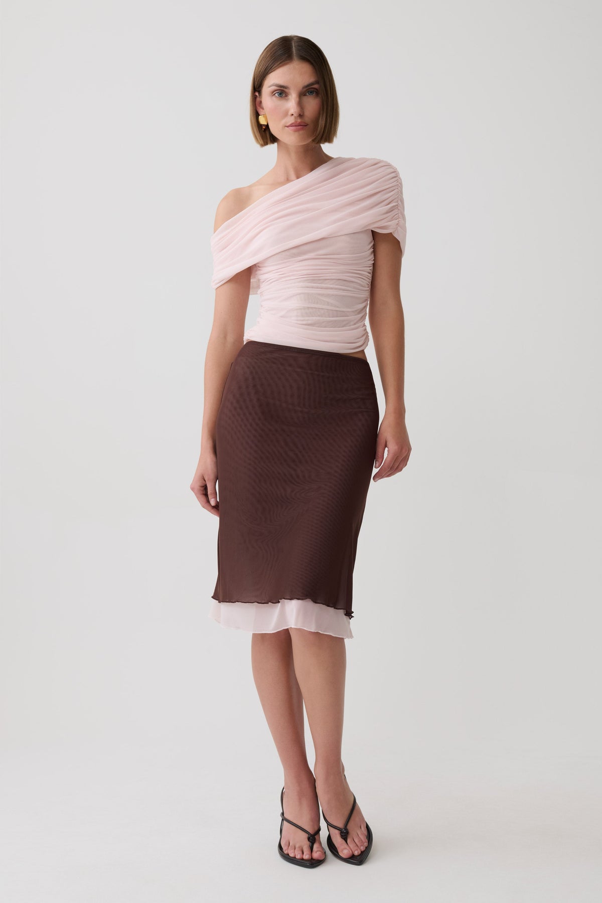 Janet Mesh Midi Skirt - Pale Pink/Chocolate #4