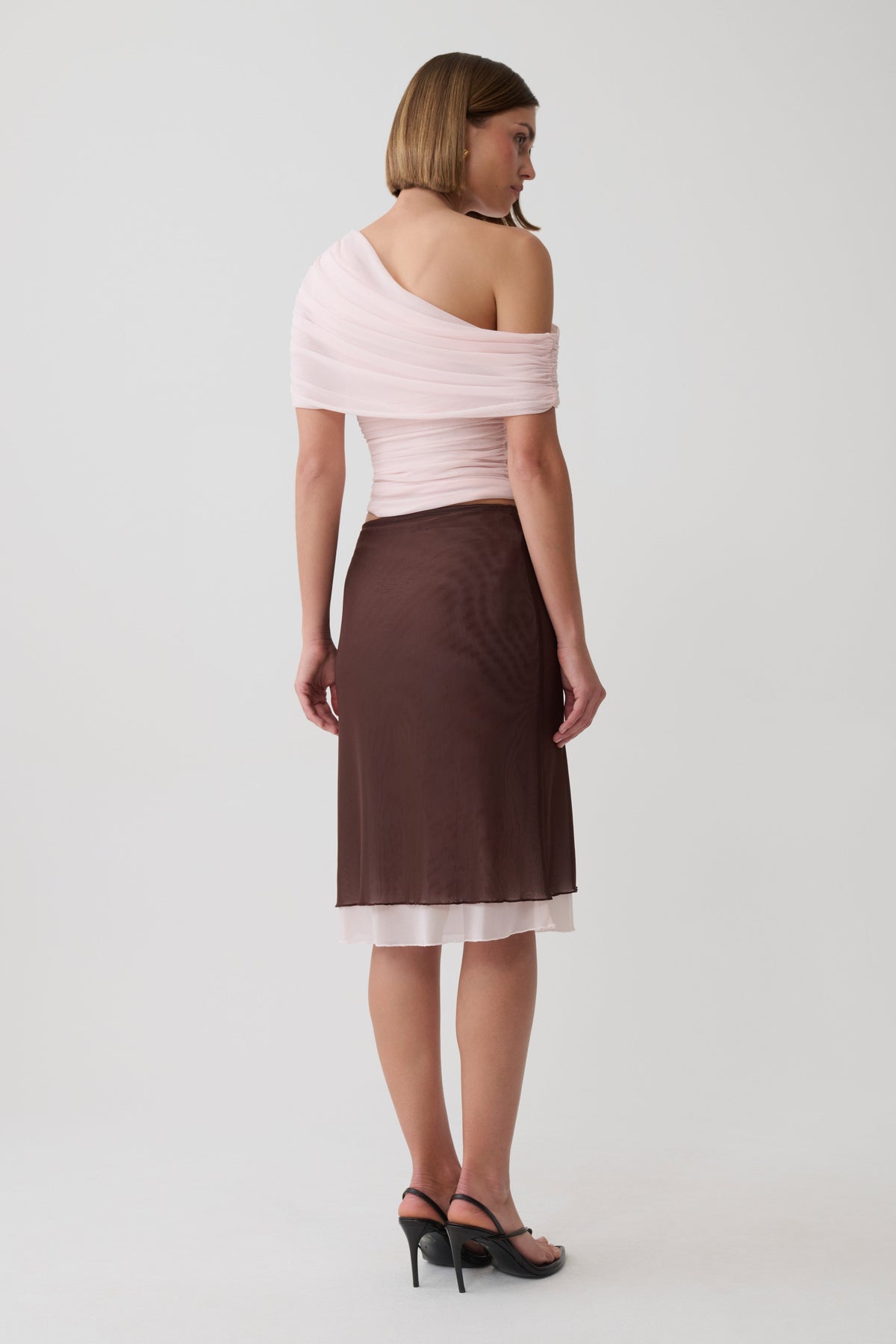 Janet Mesh Midi Skirt - Pale Pink/Chocolate #2