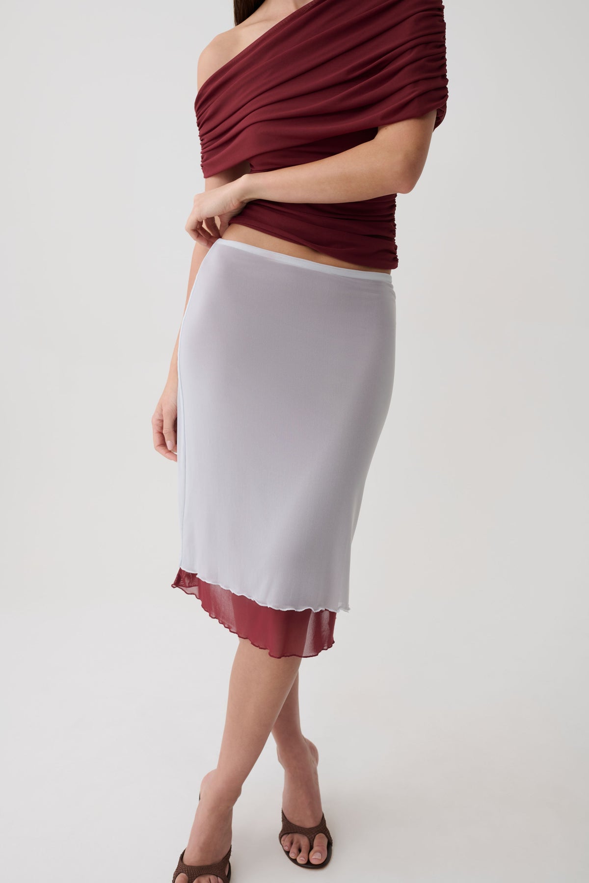 Janet Mesh Midi Skirt - Wine/Pale Blue #6