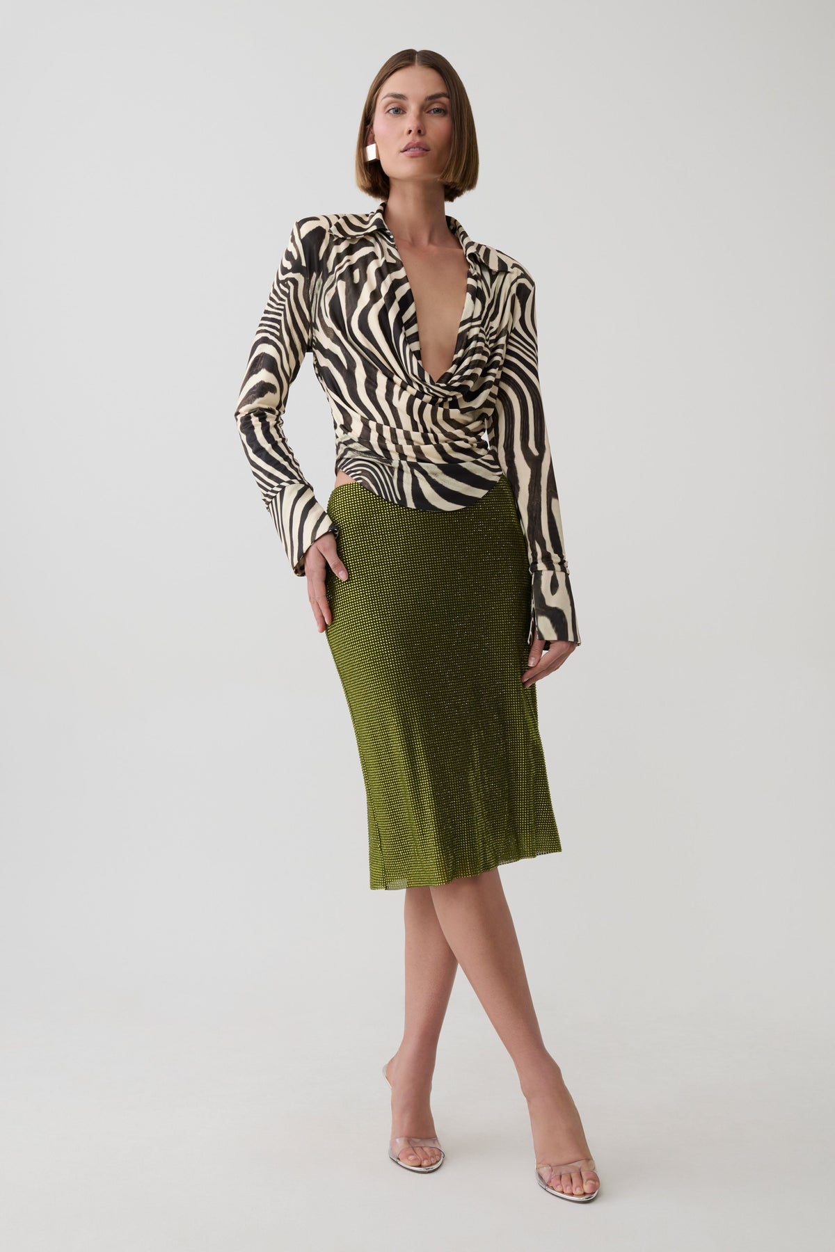 Rosilin Diamante Midi Skirt - Olive #2