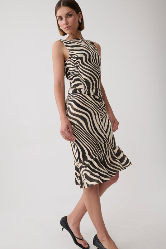 Polina Zebra Printed Midi Skirt - Zebra Print